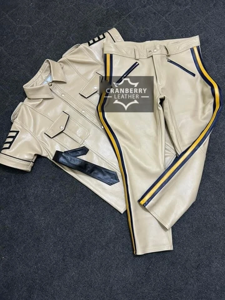 Uniforme de policía militar negro para hombre traje de cuero de cordero real uniforme de policía Foto 1 de 1