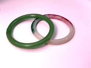 Vintage Bracelet Set of Two Jade Natural Stone Green Bangle - Picture 1 of 10
