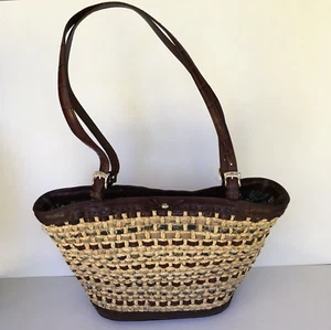 Brighton Straw/Leather/Fabric Woven Basket Large Shopper Tote Natural/Brown - Picture 1 of 8