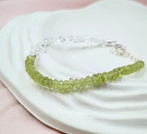 Natural Green Peridot With Herkimer Sterling Silver Gemstone Bracelet Jewellery - Picture 1 of 9