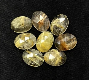 Natural Golden Rutilated Quartz Rose Cut Oval Cabochon, Loose Gemstone 16x12 MM - Picture 1 of 5