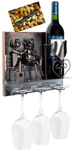 BRUBAKER Wine Bottle Holder Couple on Bench - Wall Mountable - 3 Glass Holders - Picture 1 of 7