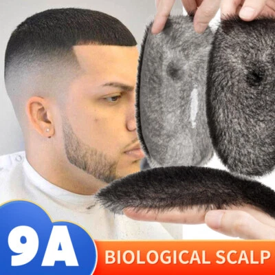 Mens Short Buzz Cut PU Skin Toupee 100% REMY Human Hair Replacement System 11gr  - Image 1 of 4