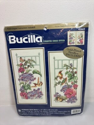 Kit de punto de cruz Bucilla par de rocío matutino vintage talla 8" x 15"/cada uno #42665 Foto 1 de 4