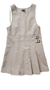 Girls Brown School Uniform Jumper Dress Size 10 Sleeveless Pleated Belted - Picture 1 of 7