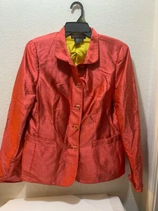 Nina Mclemore red yellow 100 % silk Blazer slit sleeves Size 12 - Bild 1 von 11