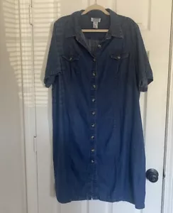 Main Street Blues Plus 24W Cotton Denim Jean Dress Button Front Pocket Y2K VTG - Picture 1 of 9