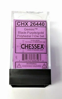 Chessex Gemini многогранный 7-Die набор черный фиолетовый с золото новый 26440 D & D RPG кости - Изображение 1 из 2