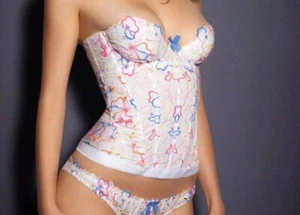 AGENT PROVOCATEUR SIZE 32D VINTAGE RARE WHITE/MULTI DYLAN CORSET BNWT - Picture 1 of 8