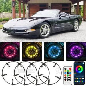 4x17.5'' RGB Wheel Ring Lights LED Light Rim For Chevrolet Corvette C5 C6 C7 C8 - Picture 1 of 16