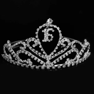 Sweet 16 Tiara Crown Silver Swarovski Rhinestone Elements  - Picture 1 of 6