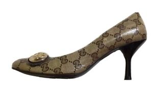 Gucci hysteria monogram patent leather heels with Gucci emblem sz7