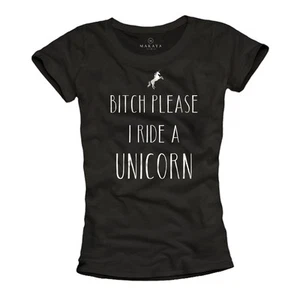 DIVERTIDA CAMISETA DE MUJER CON ESLOGAN UNICORNIO - TOP BITCH CHICA NERD HORSE NEGRA - Imagen 1 de 1