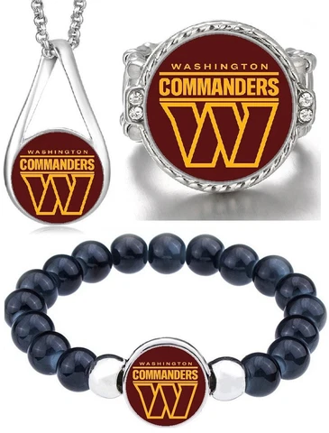 3PcSet Washington Commanders Super Fan Womens Necklace,  Bracelet,  and Ring Set Cover