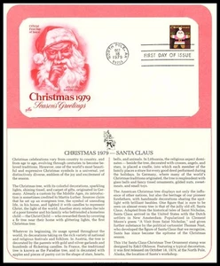 1979 Christmas Seasons Greetings Sc 1800 FDC PCS page gingerbread Santa holiday - Picture 1 of 1