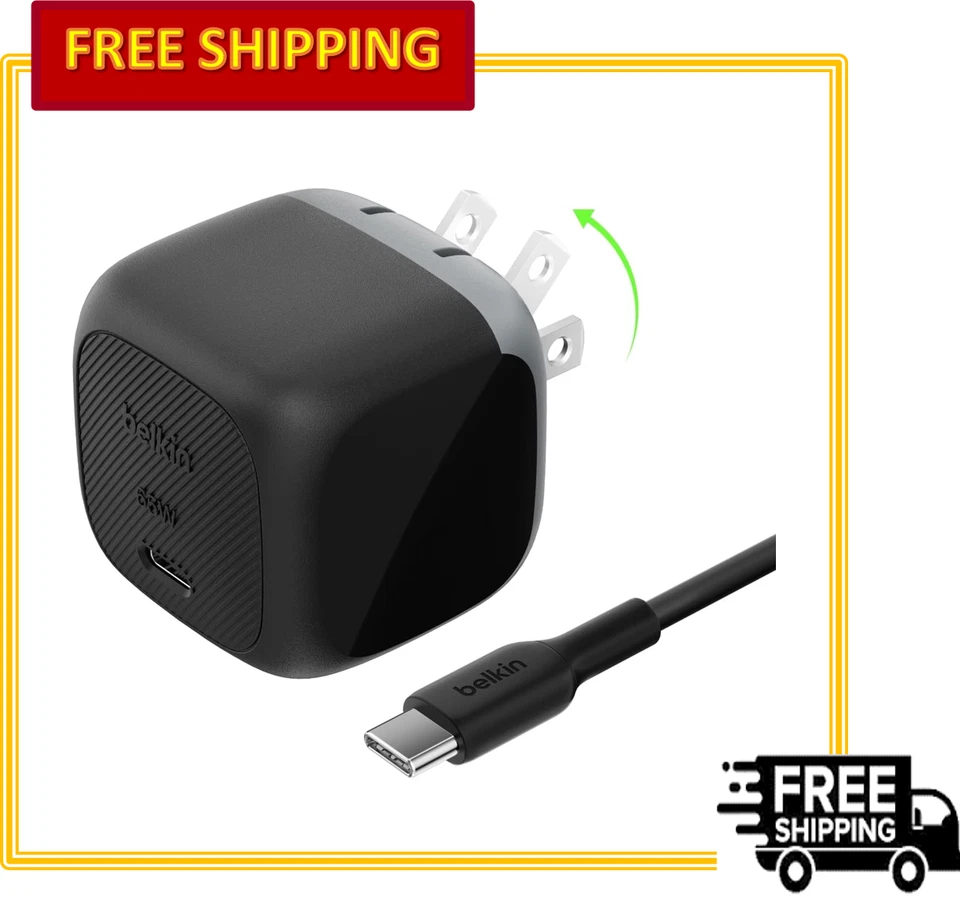 Belkin USB C Charger Block 65W with USB C Cable PD3.1 PPS Fast Charging, Black - Image 1 of 4