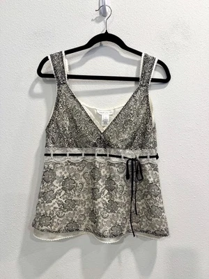 Camiseta sin mangas con estampado de encaje de seda del mercado negro de la Casa Blanca para mujer L Y2K inspirada romántica Foto 1 de 4