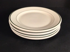 4 Vintage Shenango China Rim Roll 9” Dinner Plates White W/Green Stripes - Picture 1 of 4