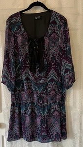 Camicetta tunica KENSIE multicolore boho nappa paisley chiffon manica lunga M - Foto 1 di 9