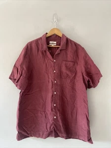 Marks & Spencer XL Burgundy Shirt Pure Linen Short Sleeve - Picture 1 of 17