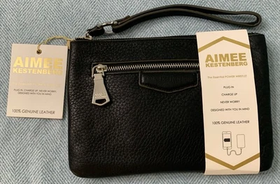 NWT Aimee Kestenberg Black Leather Odessa Pouch Wristlet w/Power Charger - Image 1 of 4