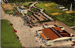 Birmingham, Alabama AL Municipal Airport Menschen bei Flugzeug Show Vintage Leinen Postkarte - Bild 1 von 2