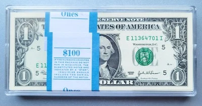 PACK  Of  100  $1 DOLLAR 2003  $1 Notes  E-I  ( RICHMOND "E") FRN - BUNDLE - Image 1 of 3