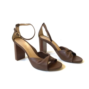 Marion Parke Carrie Heels Sandals Womens 37 7 Brown Leather Open Toe Buckle - Picture 1 of 12