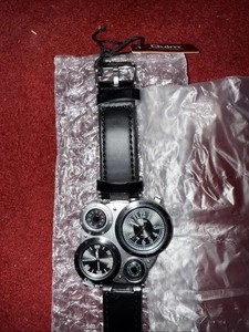 Oulm Mens Big Face Watches Military Dual Time Zone Sport Leather Wrist Watch - Picture 1 of 6