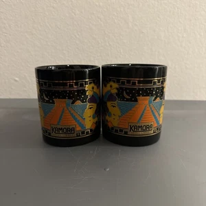 Kamora Import Kaffeelikör Schwarz Keramik Becher 2er Set Tasse Pyramide Gold - Bild 1 von 3