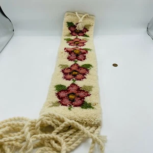 Tappeto vintage taglio pile fiori pezzo artistico da appendere cottagecore nappe - Foto 1 di 9