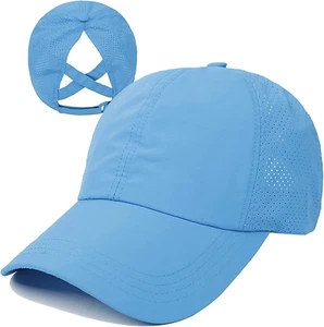 Womens Criss Cross Ponytail Baseball Cap Adjustable High Messy Bun Ponycap Quick - Picture 1 of 12
