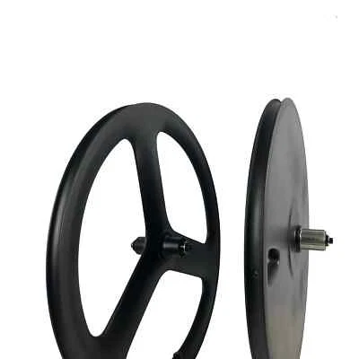 20er Folding Road/Fixed Gear Track Bike Front 3 Spokes Rear Disc Carbon Wheelset - Image 1 of 4