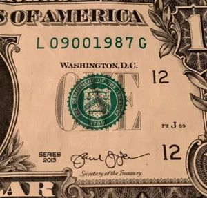 Birthday / Anniversary $1 Dollar September 1987 Fancy Serial Number 09001987 - Picture 1 of 3