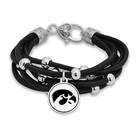 Iowa Hawkeyes Leather Strand Bracelet with Logo and Lobster Clasp Cover