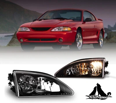 Black Clear Headlights Assembly For 1994 1995 1996 1997 1998 Ford Mustang Cobra — 第 1/4 张图片
