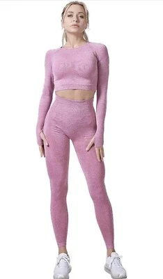 Yoga set size Small seamless new Pink 2 pieces crop top high Waisted leggings - Image 1 of 4