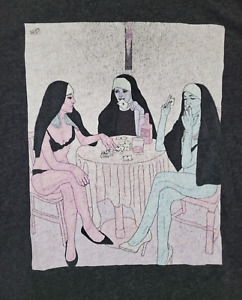 Naughty Nuns Playing Poker Long Sleeve Graphic Tee Heathered Gray Adult M (13)