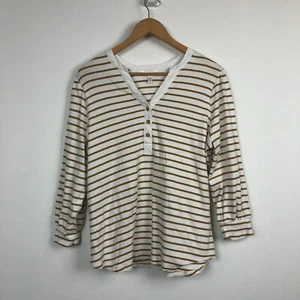 LC Lauren Conrad Women's 3/4 Sleeve Henley Top V Neck Striped Cotton Blend 1X - Picture 1 of 5