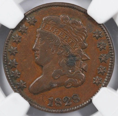 1828 1/2c 12 Star Obverse Classic Head Half Cent NGC XF DETAILS Cover