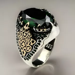 Herrenring grüner Zirkon 925 Sterling Silber Handarbeit Schmuck Größe 7-15 - Bild 1 von 7
