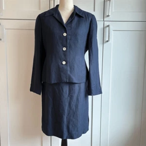 Vintage David N. Linen Blend Navy Blue Skirt Suit Set Size 4 Formal 2-Piece - Picture 1 of 7