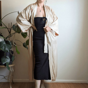 Natori Couture Silk Cream Floral Embroidered Maxi Robe Chic Designer Luxury OS