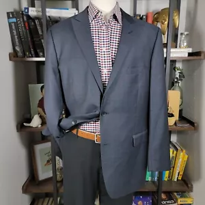 Perry Ellis Herren Sport Mantel Blazer Zwei Knopf Einfarbig Grau Wolle Spitze Gr. 46 L - Bild 1 von 16