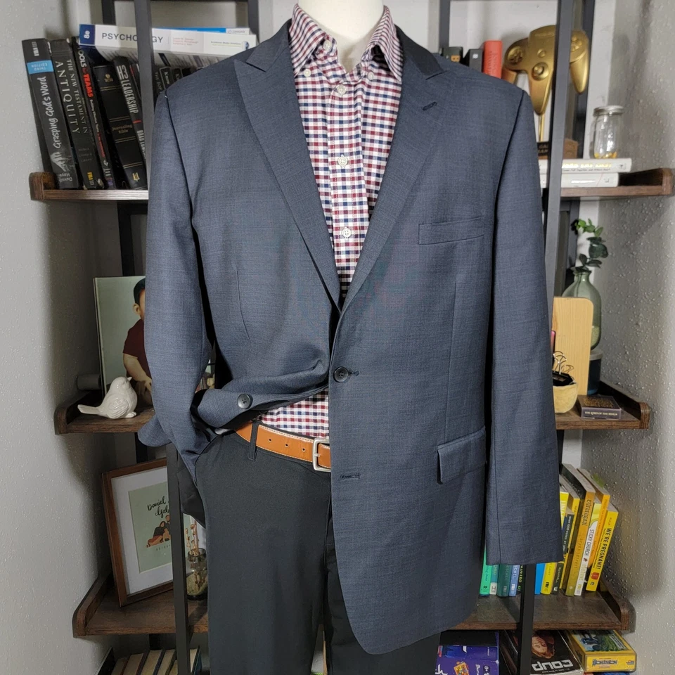 Abrigo Blazer Deportivo Perry Ellis Para Hombre Dos Botones Gris Sólido Lana Pico Talla 46L Foto 1 de 4