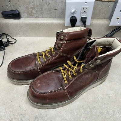 Botas Caterpillar CAT couro marrom Moc Toe tamanho 10.5 biqueira de aço - Imagem 1 de 4