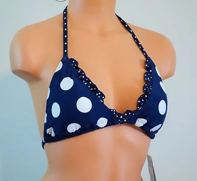 NWT Coco Rave Navy Blue White Polka Dot Swimsuit Bikini Top 30 32 34 36 B C D - Image 1 of 2