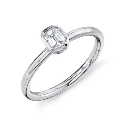 14K White Gold Emerald Cut Diamond Engagement Solitaire Ring Bezel Set F VS2 - Image 1 of 3