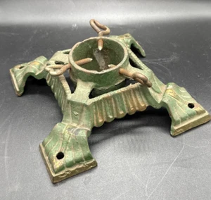 Antiker kleiner grüner mit Goldakzenten Gusseisen Weihnachtsfeder Baumständer - Bild 1 von 7