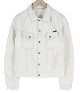 NUDIE JEANS Terry Men Jacket M Extreme Bleach Light Button Spread Denim Logo - Picture 1 of 8